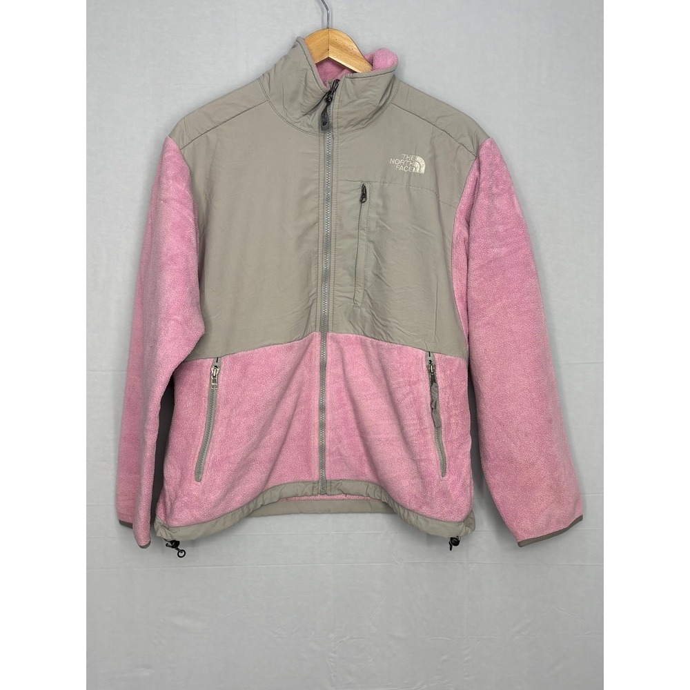 North Face Denali Fleece Jacket Womens Pink Beige Zipper Pockets Vintage Clean